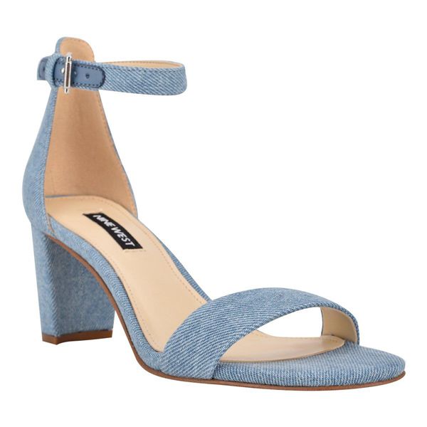 Nine West Pruce Ankle Strap Block Heel Blue Heeled Sandals | Ireland 10Q68-6U38